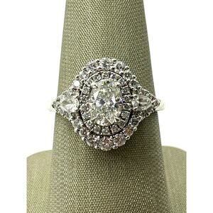 Platinum Double Halo Oval Cut 1.58cttw Diamond Ring JAGi Certified (14302)